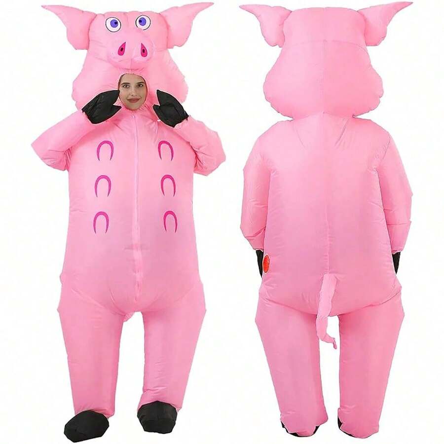 Inflatable Pig Ride-On Costume, Suitable For Women Men Adults Cosplay Party, Inflatable Funny Outfit, Halloween Christmas Carnival Party - Pink - View 1