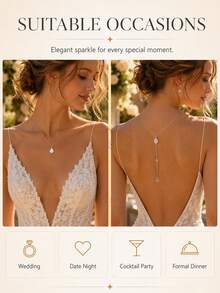 1pc Rhinestone Teardrop Pendant With Front And Back Chain, Elegant Bridal Backless Dress Neck Jewelry For Wedding Occasions - Geometric - View 4