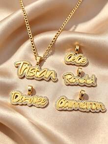 [ZzAi Custom]1pc Personalized Diamond Necklace: Customized Nameplate Gold, Sparkling Cursive Name Necklace, Rhinestone Jewelry Gift - Multicolor - View 3