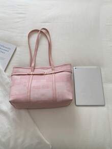 Minimalist Style Large Capacity Women's Tote Bag, Fashionable Versatile Commuter Shoulder Bag - Pink - View 6