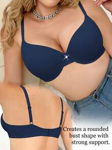 mimilemon Women's Plus Size Navy Blue Silky Cup Push-Up Bra - Comfortable Breathable Seamless Adjustable Straps - Teal Blue - View 4