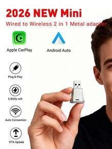 XUDA 2026 Nueva Caja Inteligente Compacta & Exquisita, Adaptador Mini 2 en 1 Inalámbrico CarPlay & Android Auto, Nuevo Convertidor CarPlay, Conexión Automática Rápida, Sin Retraso, Accesorios para Automóvil, De Cableado a Inalámbrico, Con Puertos USB/USB-C - B - Ver 2