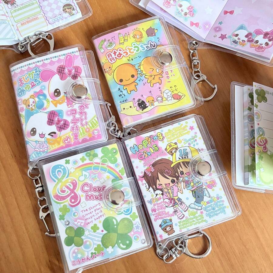 1pc Japanese Vintage Cartoon Mini Notebook Keychain, Pocket Portable Tiny Journal With Clear Snap Cover, Anime Girl Animal Pattern Small Notepad For Girls Students Stationery Gift, Back To School School Supplies - Notebook - View 1