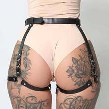 Punk Gothic Adjustable PU Leather Leg & Butt Harness Punk, Gothic, Dark Style, Leg Harness, Butt Harness, Thigh Garter, PU Leather, Adjustable, - 黑色 - 查看 11