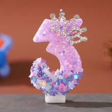 1pc Glitter Crown Number Birthday Candle 0-9, Purple Sequin Cake Topper Decoration, Sparkle Rhinestone Tiara Candle For Birthday Party & Anniversary Celebration, DIY Cake Decor Party Supplies - Purple - View 13