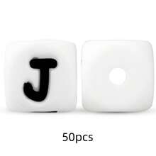 50顆 12mm 矽膠白色底黑色字母珠 DIY 鑰匙圈穿孔珠，週年紀念禮物製作姓名字母珠 - 黑與白 - 查看 8