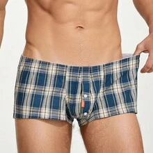 Plaid Boxer Shorts Men's Underwear, Fashionable Home Shorts, Men's Four-Corner Sleep Pants - Blue - View 4