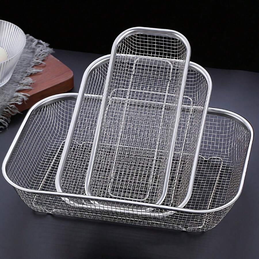Rectangular Metal Mesh Storage Basket, Multiple Sizes Wire Drain Basket, Breathable Grid Fruit Vegetable Colander Tray, Multipurpose Organizer Bin For Kitchen Pantry, Cabinet & Table Food Storage - Default - View 1