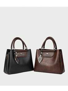 Classic Colorblock Women's Handbag PU Leather Multi-Pocket Commuter Bag Fashion Leaf Pendant Crossbody Shoulder Bag - Multicolor - View 2