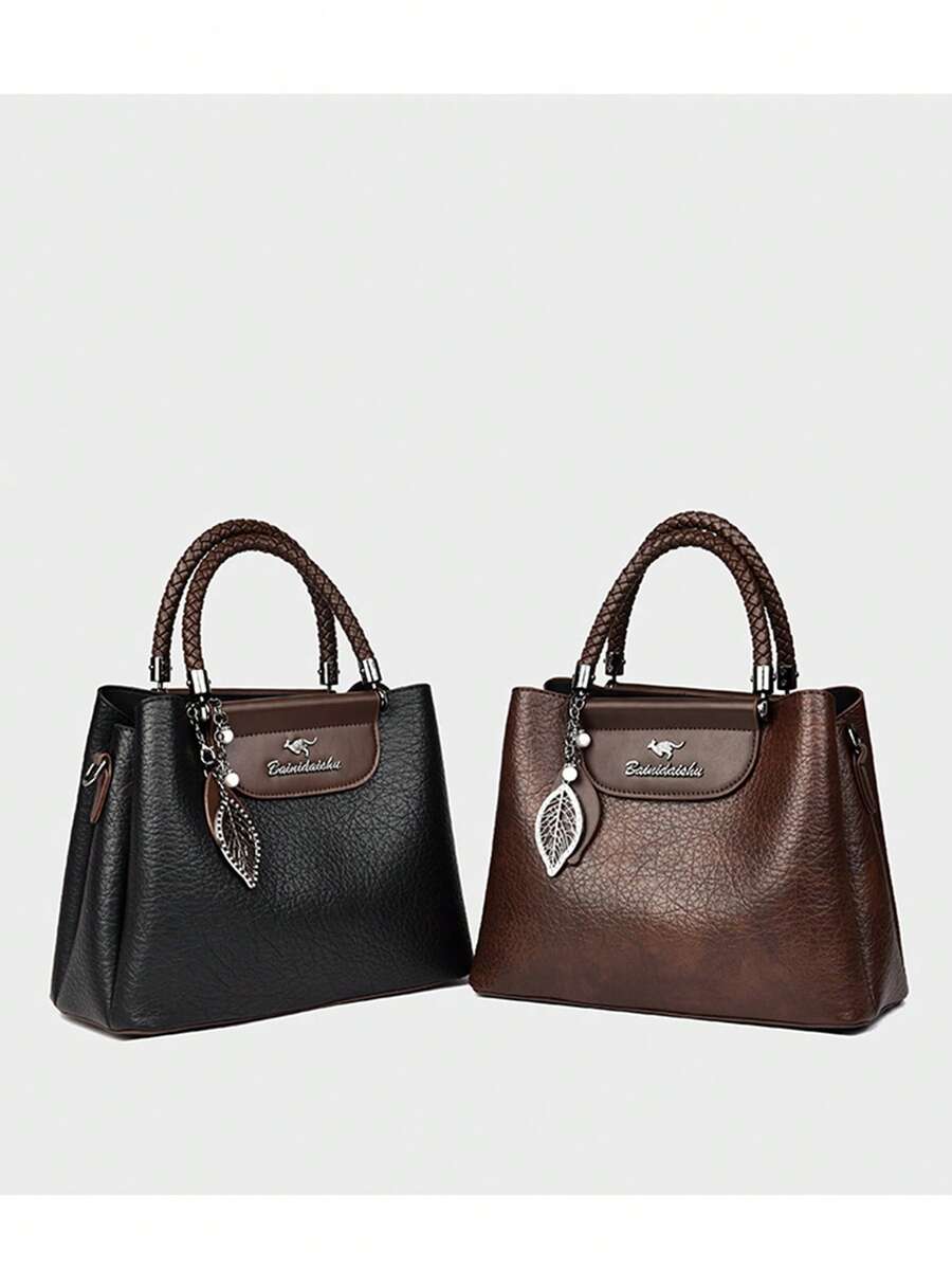 Classic Colorblock Women's Handbag PU Leather Multi-Pocket Commuter Bag Fashion Leaf Pendant Crossbody Shoulder Bag - Multicolor - View 1