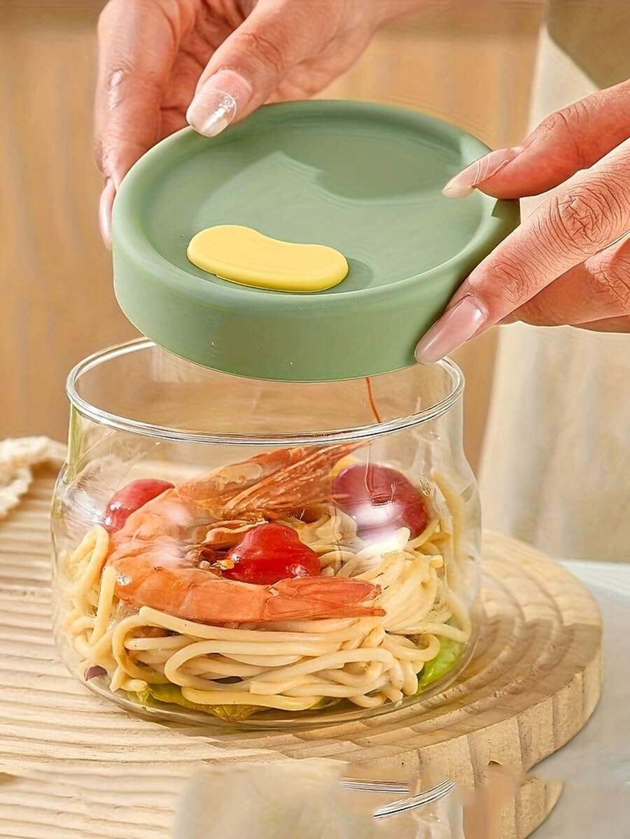 Caja bento redonda hermética de gran capacidad, contenedor de almacenamiento de alimentos de vidrio sellado para microondas, caja de conservación de alimentos frescos para refrigerador, caja bento de vidrio ligera - Multicolor - Ver 1