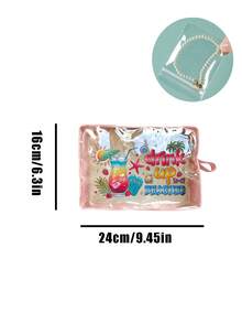 「Drink Beach」印花透明包，可愛拉鍊化妝包，多功能透明收納袋，女款透明盥洗包，5色可選，多色沙灘托特包，可折疊輕便盥洗手拿包，便攜旅行個人護理化妝收納盒，適合沙灘旅行、購物，完美適用於郵輪度假、沙灘日，教師節禮物 - 彩色 - 查看 11