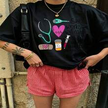 Heartfelt Daily Casual Graphic T-Shirt 100% Cotton Oversized Soft Breathable Casual Crewneck Short Sleeve Top Cute Aesthetic Minimal Lifestyle For Casual Wearers Fashion Lovers Daily Outfit Enthusiasts Gift Givers - 黑色 - 查看 18