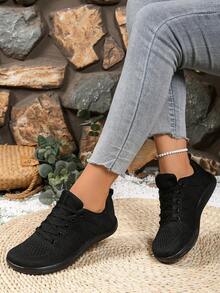 AOSEIN Women's Plus Size Wide Toe Box Lace-Up Fabric Mesh Breathable Soft Sole Solid Color Daily Commute Outdoor Sports Shoes - Black - View 6