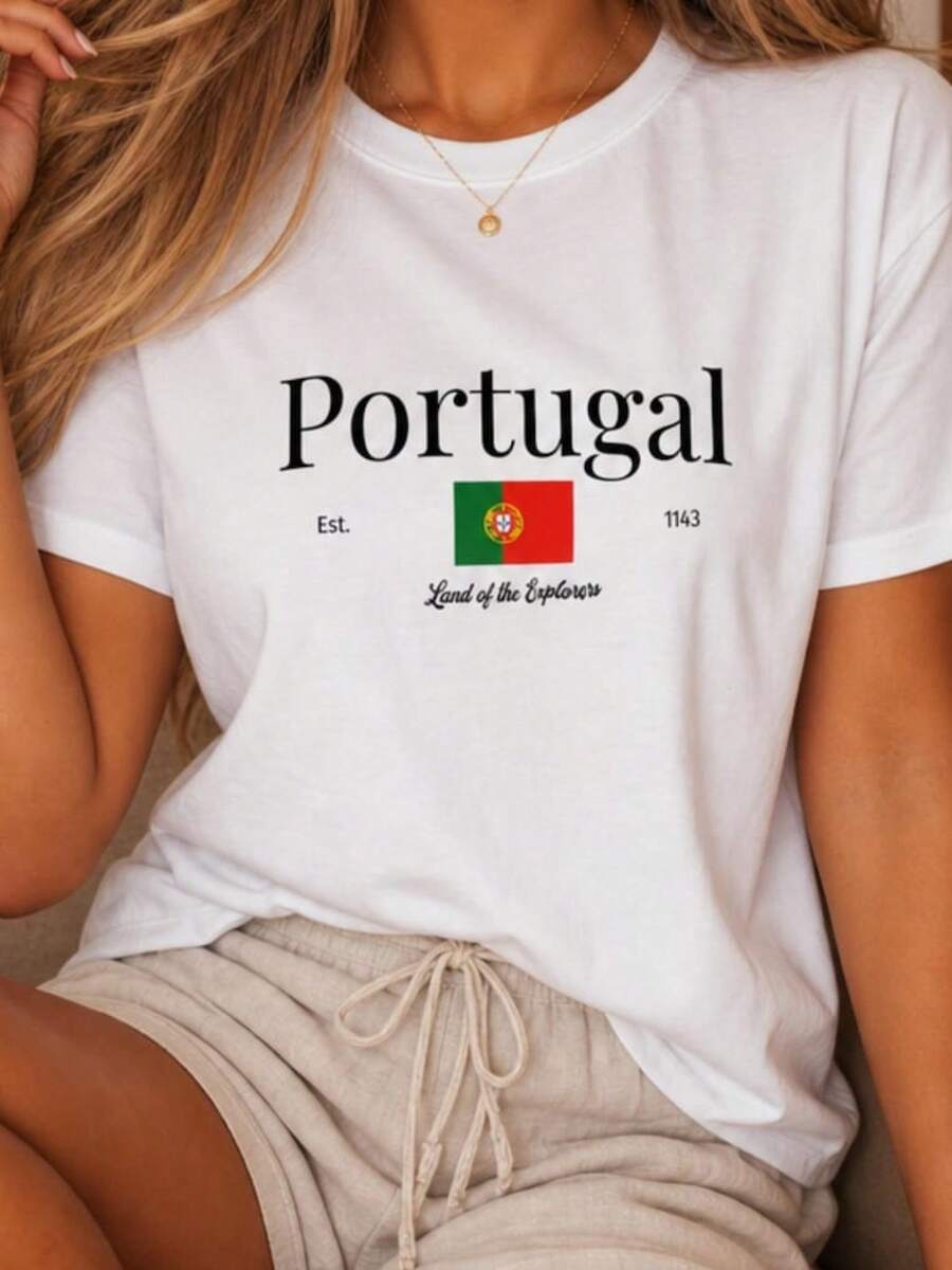 Portugal T-Shirt Land Of The Explorers 100 Cotton Tee Unisex - White - View 1