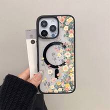 A Stylish Phone Case Does Not Include A Lanyard Or Stand. This Clear Magnetic Case Features A Macaron Pink Design With Colorful Floral Patterns And Is Made Of Acrylic Material, Making It Shock And Drop Resistant. It's Suitable For IPhone 16, 15, 14, 13, 12, And 11 Pro Plus Models And Is A Great Choice For Personal Use Or As A Gift. - 黑色 - 查看 1