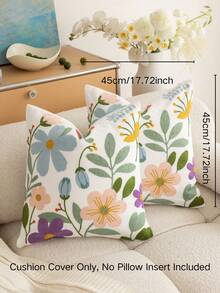 1pc Modern Pastoral Colorful Floral 3D Embroidery INS Style Countryside B&B Embroidered Soft Washable Machine Washable Versatile Decorative Throw Pillow Cover For Sofa Bedroom Living Room Home Decor - Colorful Flowers - View 2