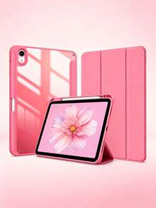 混合透明背殼附筆筒，適用於 iPad 11代 11"(A16,2025) & 10代 10.9"(2022)，自動喚醒休眠輕薄保護套 - 玫瑰紅 - 查看 14