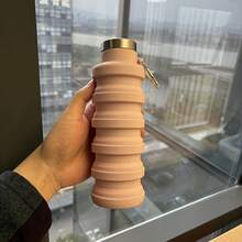 1 Portable Folding Cup, Foldable Silicone Water Cup, Reusable 16 Ounces, Lightweight Leak-Proof Portable Travel Water Bottle - 粉色 - 查看 2
