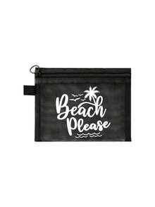 彩色「Beach_please」文字、椰子樹與海鷗圖案海灘主題網袋，便攜大容量透明化妝包，可收納口紅與氣墊粉撲，輕量耐用易攜帶，夏威夷風海岸風情，適合海灘度假、夏季旅行、游泳、購物、健身，女性旅行短途出遊，母親節、情人節、教師節、畢業季、開學季、齋月禮物 - 彩色 - 查看 13