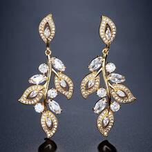 ZAKOL-pendientes de circonita de hoja Marquesa para mujer, joyería nupcial de lujo, cristal transparente, CZ, colgante, Glamor, joyería de boda Q3GI - Color dorado A - Ver 8
