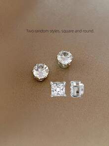 1 Pair Magnetic Stud Earrings, Suitable For Non-Pierced Ears, Clip-On Design, Cubic Zirconia Inlaid - Multicolor - View 13