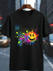 M En's Graphic T-S HIR T, Spring, SofT Otton, Crew Neck, Relaxed Fit, Hip-Hop Street Style - 黑色 - 查看 2