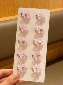 10 piezas Clips para el cabello con flores de strass dulce para niñas, mini clips trenzados para el cabello, accesorios para el cabello estilo hada - Multicolor - Ver 3