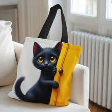 1 buah Tas Tote Motif Kucing Hitam Modis - Ringan & Dapat Dilipat, Cocok Untuk Belanja, Perjalanan, Gym, Pantai, Motif Kucing Dua Sisi, Tas Persegi Panjang Luas, Ideal Untuk Penggunaan Sehari-hari Dan Aktivitas Luar Ruangan, Dapat Menyimpan Buku Dan Pakaian - MultiWarna - View 8