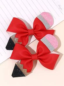 2/6pcs Back To School Hair Clips,Cute Glitter Pencil Bow,Colorful Bow Hair Pins,Teacher's Day,School Stuff,Hair Accessories Gift For Girls Teens Daily Wear - Multicolor - View 13