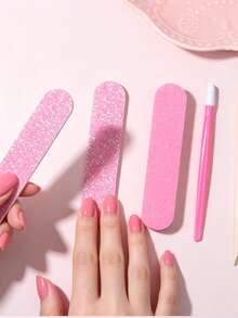 Nail File And Pink Cuticle Stick Set | Complete Manicure/Pedicure Tool Kit, Suitable For Travel, Salon - Multi-Functional Foot And Nail Care Set, Travel Portable Kit, Daily Use - Rose Red - View 3