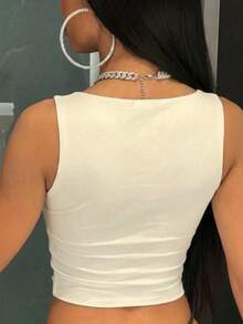 Women's Solid Color Square Neck Casual Top, Suitable For Daily Wear, Commuting Or Layering White Summer - White - View 6