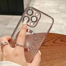 1pc Electroplated Magnetic Full Coverage Phone Case, Compatible With IPhone 17, Air, 16 Pro, 15 Pro Max, 14 Pro Max, 13, 12, 11, XS Max, 8, 8 Plus, Soft Shell - Rose Gold - View 4