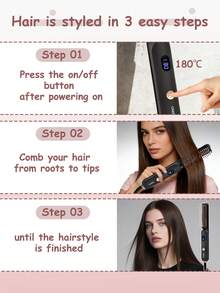 CRASTS Straight Hair Comb, Hair Straightener, Styling Brush, Home Use, Volumizing, Hair Care, Inward Curl, Dry Hair, Anti-Static, Dormitory - Black - View 8