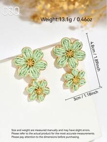 OOQ 1 Pair Summer Vacation Bohemian Style Handmade Woven Rattan Colorful Flower Raffia Earrings, Niche Design Minimalist Premium Ins Style Floral Tassel Earrings Suitable For Women's Daily, Vacation And Party Wear (Handmade Woven With Random Directional Texture) - Green - View 2