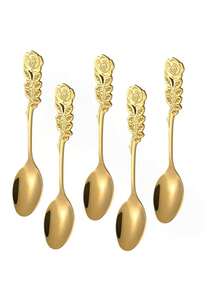 1pc/5pcs/8pcs Stainless Steel Mirror Coffee Spoon Elegant Rose Design Teaspoon Dishwasher Suitable For Home / Cafe / Restaurant Wedding Favor Choice 12.8cm/5.0in - Gold and Silver - View 12