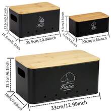 3pcs Black/White Onion, Potato, Garlic Storage Containers With Ventilation Holes And Bamboo Lids, Kitchen Organization, Stackable, Hand Wash, Reusable, Durable - Multicolor - View 16