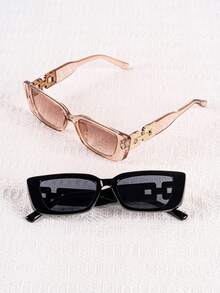 1 pieza Gafas de moda rectangulares pequeñas para mujer, estilo europeo & americano, estilo callejero, personalizadas, con un toque de alta gama de Ins - Negro - Ver 3