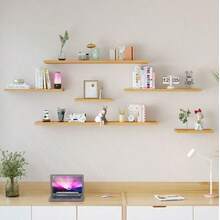 1pc Thickened Wall-Mounted Shelf, Large Walnut Color Wall-Mounted Shelf With Heavy-Duty Bracket, Suitable For Bedroom, Living Room, Kitchen, Office And Other Places, Providing Hanging Storage And Display Space. - Light Walnut - View 6