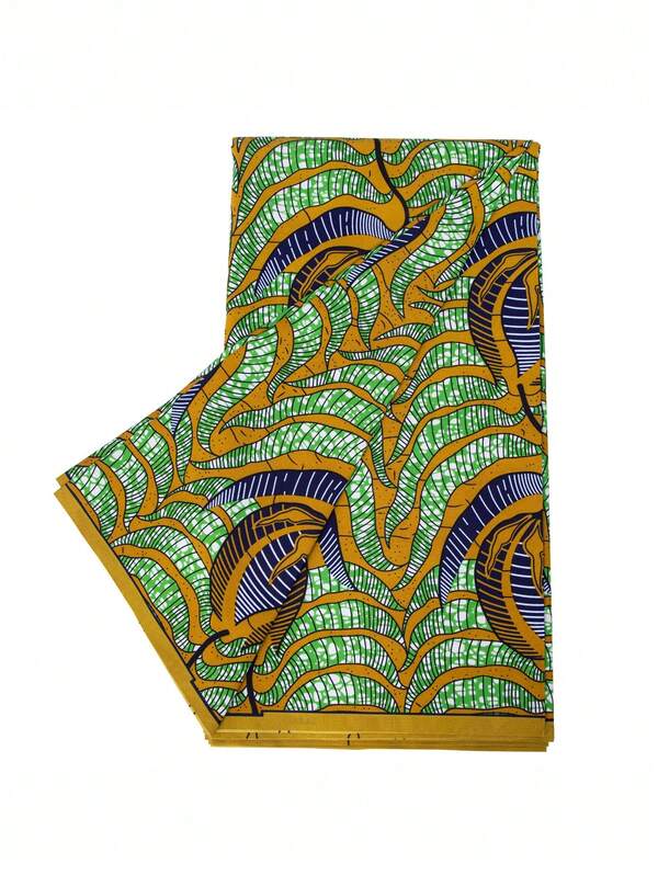 1pc 6yards African Wax Print Fabric, Mustard Yellow Green Navy Botanical Ankara Cloth, Soft Smooth Breathable Textile For Dress, Skirt, Headwrap, Sewing, Quilting, Patchwork, Crafts, DIY Fashion Apparel