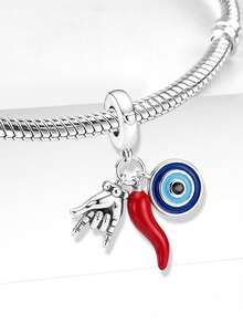 1 pieza Colgante de amuleto de plata de ley 925, adecuado para hacer pulseras/brazaletes de mujer, accesorio de decoración diaria para niñas - Amuleto de la suerte - Ver 2