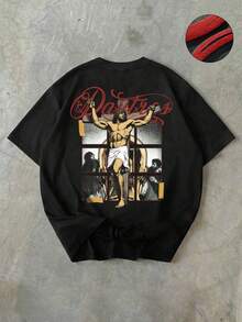 Camiseta de manga corta con estampado gráfico casual para hombre, verano - Negro - Ver 3
