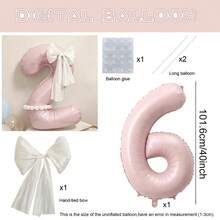 40-Zoll große hellrosa Zahlen-Folienballons Set 0-9 mit DIY weißen handgebundenen Schleifen und langen Ballon-Klebeklebpunkten, geeignet für Geburtstagsmottopartys, Jubiläumsfeiern, Hochzeiten, Gender Reveal, Baby Shower Foto-Requisiten Ballon-Dekorationszubehör - Babyrosa - Übersicht 15