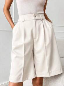 Knee Length Straight Loose High-Quality Women Shorts Summer - Apricot - View 3