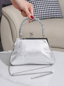 Sparkling Rhinestone Evening Clutch Bag, Handheld Purse, Elegant Bridesmaid Bag, Luxurious Elegant Evening Bag For Formal Dresses, Party And Ball Events, Fashionable Versatile Women's Bag - Silver - View 8