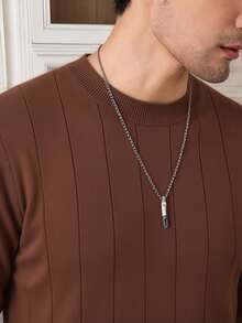 Men's Casual Sweater, Ribbed Knit, Crew Neck, Minimalist And Stylish For Everyday Wear - 棕色 - 查看 3