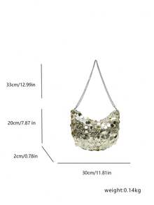 1pc Gold New Style PVC Sequin Crescent Moon Bag Women's Shoulder Bag Chain Shoulder Bag Dumpling Bag Metal Chain - Multicolor - View 12