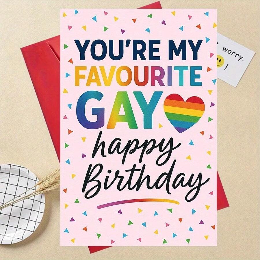 OBOVAY 1張 Dankefunny 同性戀生日卡,浪漫伴侶禮物送給 LGBTQ 朋友,多彩祝福,適合他/她、男朋友/女朋友,成人慶祝禮物,生日卡,幽默 - A - 查看 1