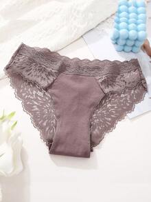Bragas de triángulo para mujer con patrón de encaje sexy y patchwork - Caqui - Ver 4