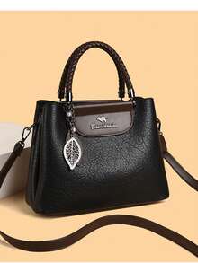 Classic Colorblock Women's Handbag PU Leather Multi-Pocket Commuter Bag Fashion Leaf Pendant Crossbody Shoulder Bag - Multicolor - View 11